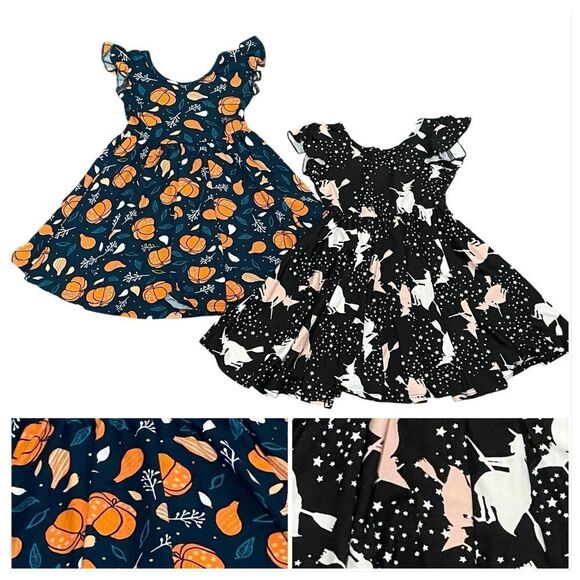 Dot Dot Smile 2 Halloween Theme Twirl Dresses Orange Black White Pink size 2T - Picture 1 of 9